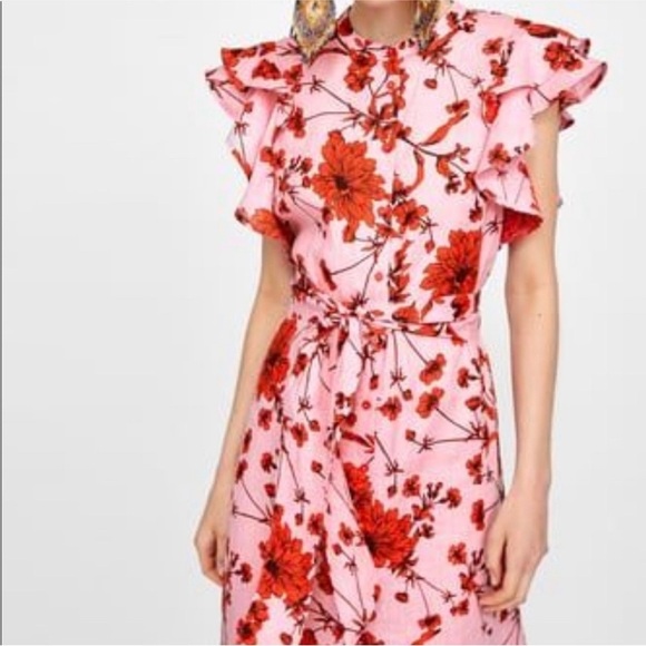 Zara floral print linen tunic midi dress - Picture 2 of 9